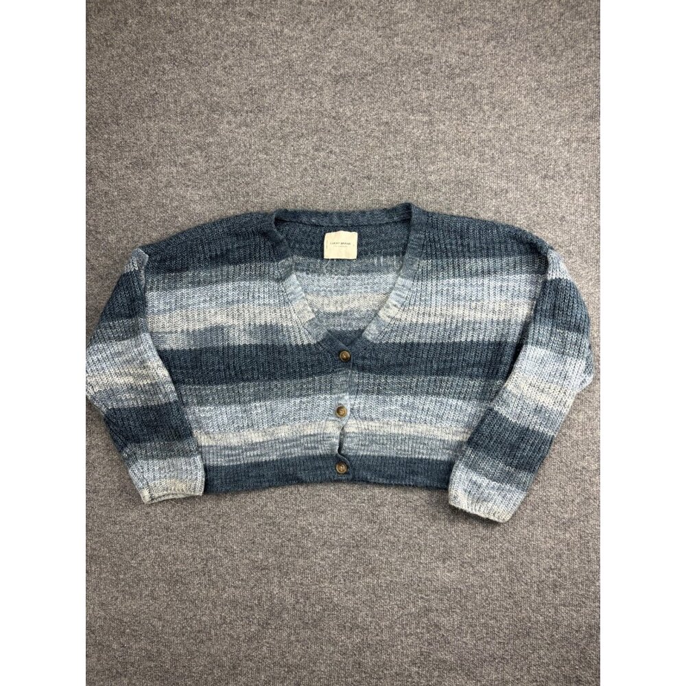 Lucky Brand Sweater Womens Large Striped Button Cardigan Knit Soft Cozy